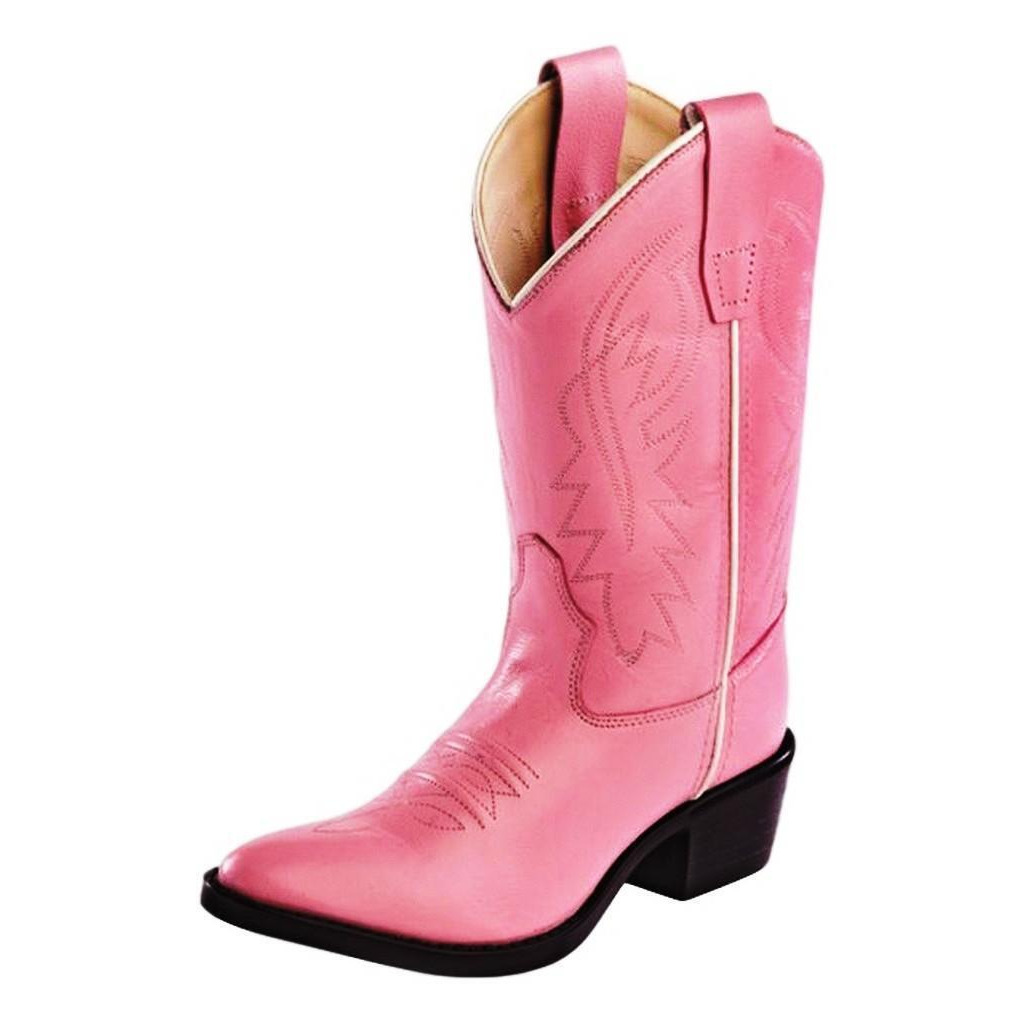 Old West Cowboy Boots Girls Tabs Leather Narrow J Toe PVC Pink 8119