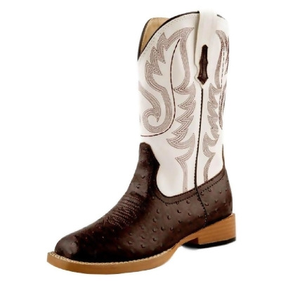Roper Western Boots Boys Cowboy Faux Ostrich Brown 09-018-1900-0049 BR 