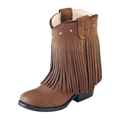 Old West Western Boots Girls Fringe PVC Sole Round Toe Chocolate 3125 