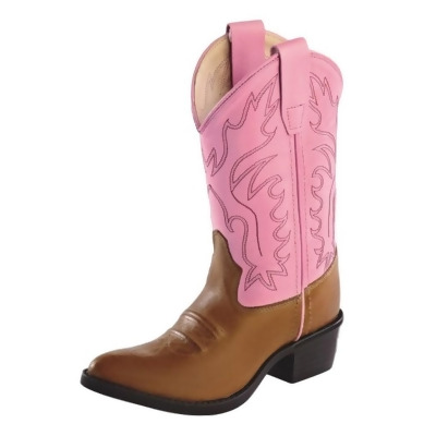 Old West Cowboy Boots Girls Round Toe PVC Leather Tan Canyon Pink 8139 