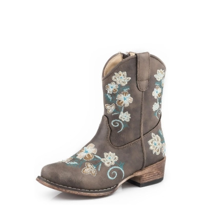 Roper Western Boots Girls Zipper Embroidered Brown 09-017-1566-2457 BR 