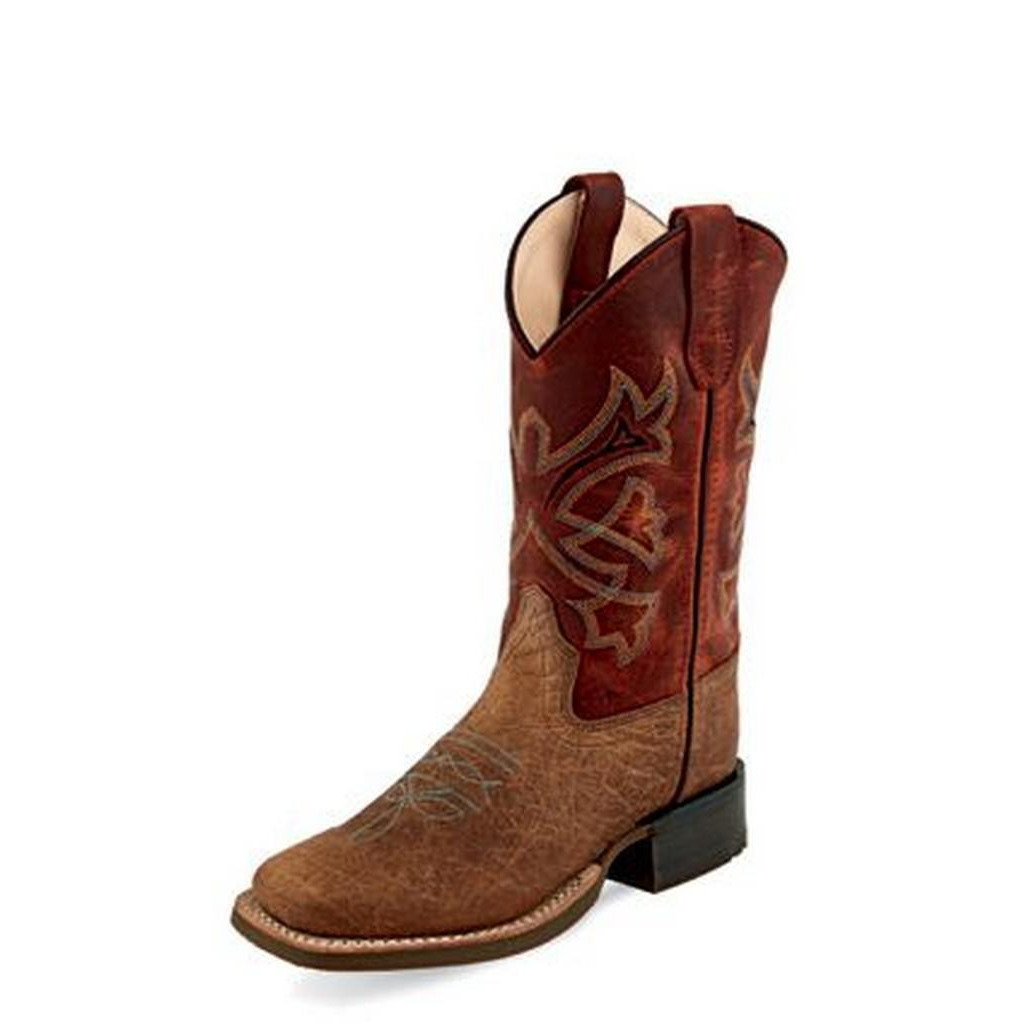 Old West Cowboy Boots Boys 3/4 Natural Goodyear Welted Brown BSC1912