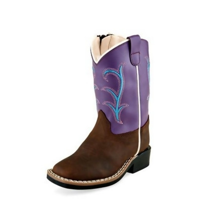 Old West Western Boots Girls Leather TPR Purple Brown BSI1907 