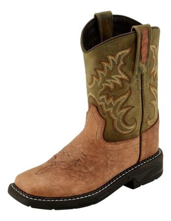 Old West Western Boots Boys Square Toe Rubber Outsole Pull On WB1008 