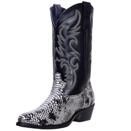 Laredo Western Boots Mens Monty Cowboy Faux Snake Black White 68067