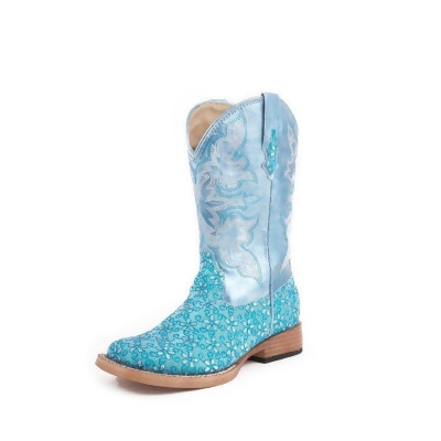 Roper Western Boots Girls Square Glitter Turquoise 09-018-1901-0027 GR 