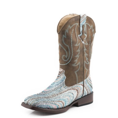 Roper Western Boots Girls Glitter Swirl II Overlay 09-018-1901-2923 BR 