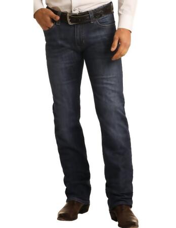 Rock & Roll Western Denim Jean Men Revolver Straight Dark Wash M1R6205