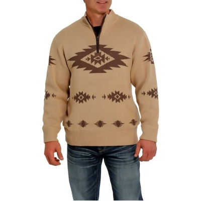 Cinch Western Sweater Mens Aztec 1/4 Zip Lined Khaki MWK1560002 