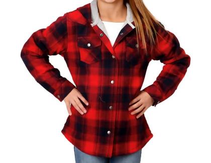 Roper Western Jacket Girls Flannel Hood Snap Red 03-298-0119-2695 RE 