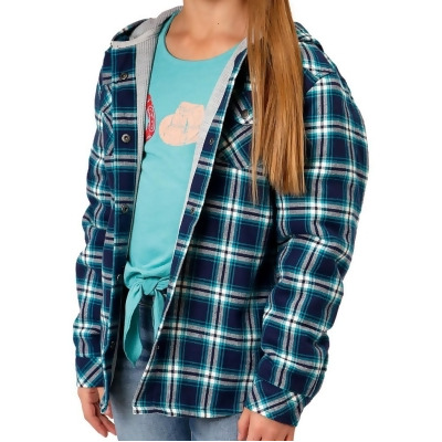 Roper Western Jacket Girls Flannel Hood Snap Blue 03-298-0119-4695 BU 