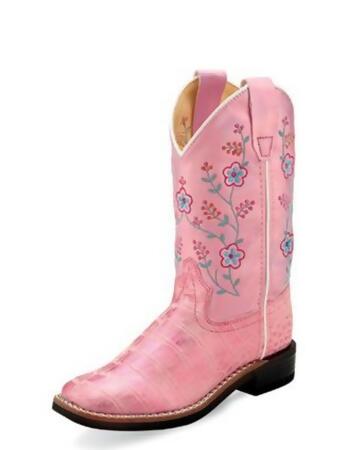 Old West Western Boots Girls Flexible Pull On Floral Pink VB9178 
