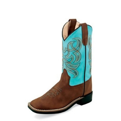Old West Western Boots Boys Pull On Natural Welt Brown Teal VB9167 