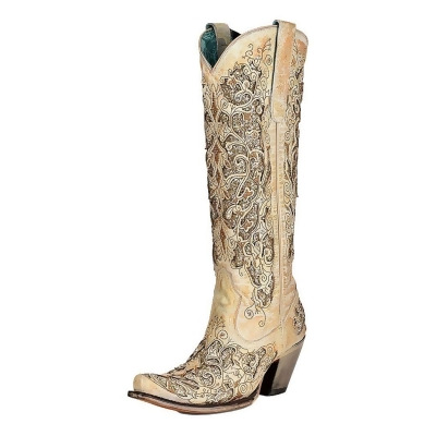 Corral Western Boots Womens Glitter Inlay Embroidery Studs White A4345 