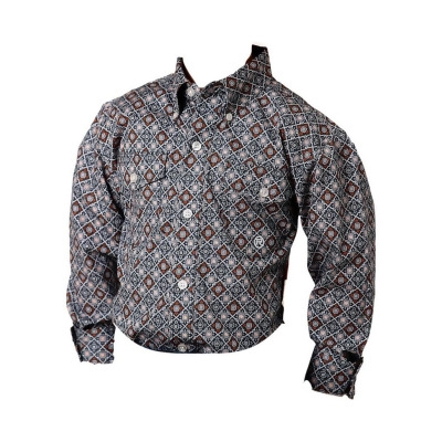 Roper Western Shirt Boys L/S Allover Print Gray 03-030-0325-2019 GY 
