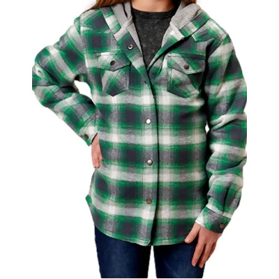 Roper Western Jacket Girls Flannel Plaid Green 03-298-0119-2692 GR 