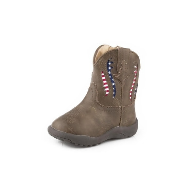 Roper Western Boots Boys Liberty Flag Inlay Brown 09-016-1224-3120 BR 