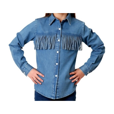 Roper Western Shirt Girls L/S Denim Fringe Blue 03-080-0594-2052 BU 