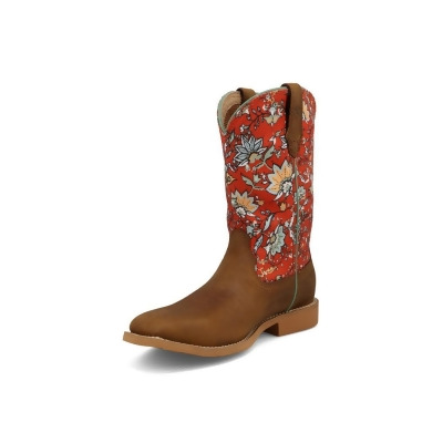 HOOey Western Boots Leather Pull On Rustic Brown Red Floral YHY0013 