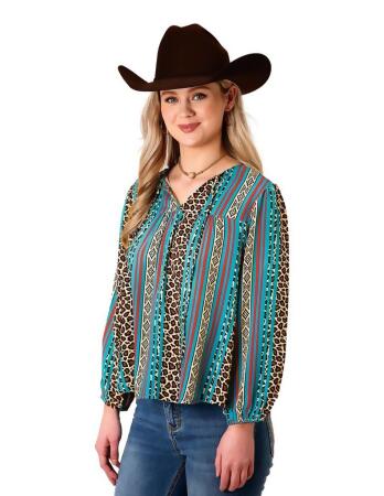 Roper Western Shirt Womens L/S Leopard Multi 03-050-0590-0149 MU 