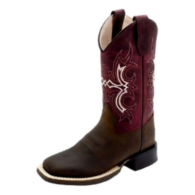 Old West Western Boots Boys Welted Pull On Brown Burgundy BSC1973 