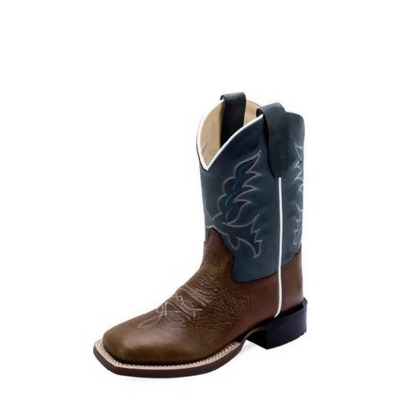 Old West Western Boot Boys Square Leather Brown Blue BSC1974 