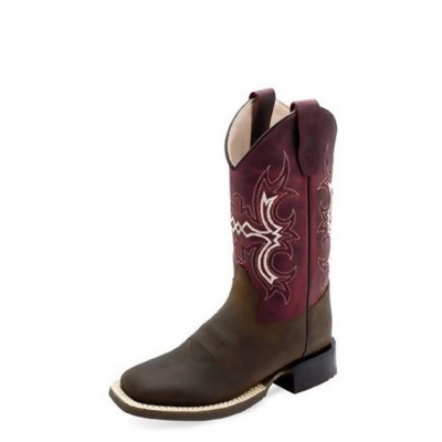 Old West Western Boot Boys Stitch Rubber Square Brown Burgundy BSY1973 