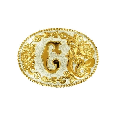 Crumrine Western Belt Buckle Floral Oval Initial Gold Silver C339 