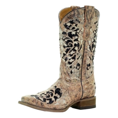 Corral Western Boots Girls Glitter Inlay Embroidery Bronze T0042 