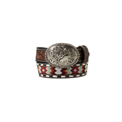 Nocona Western Belt Boys Embroidered Inlay Buck Lace Brown N4441702 