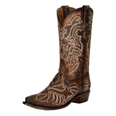 Corral Western Boots Mens Python Inlay Embroidery Snip Toe Brown A4352 