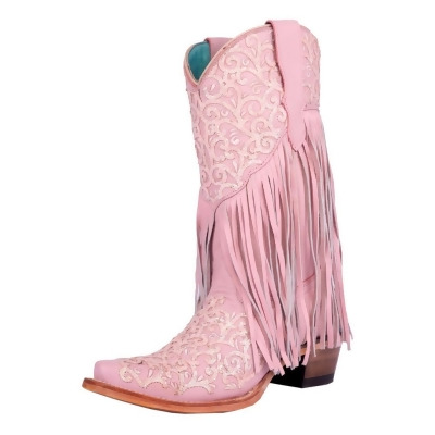 Corral Western Boots Girls Fringes Glitter Overlay Baby Pink T0155 