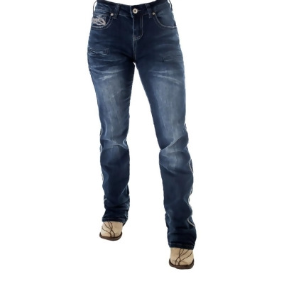 Cowgirl Tuff Western Jeans Womens Zigzag Stitching Dark Wash JRUSTZ 