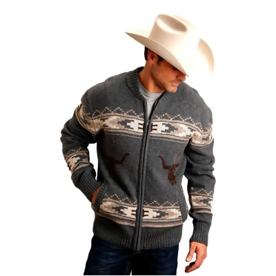 Stetson Western Sweater Mens Longhorn Steer Gray 11-014-0120-7036 GY 
