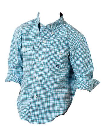 Roper Western Shirt Boys L/S Check Turquoise 03-030-0378-2107 BU