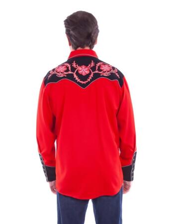 Scully Western Shirt Mens Long Sleeve Floral Embroidery Red F0_P-789 alternate image