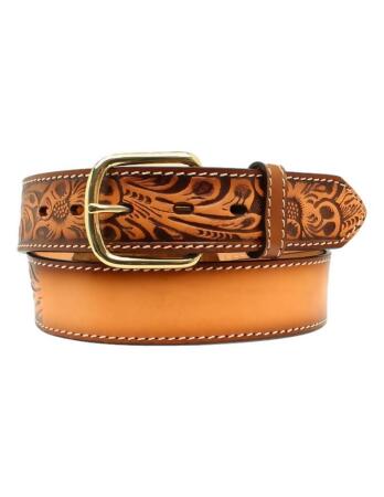 3D Men's Floral Embossed Natural Western Belt