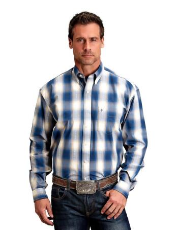 Stetson Western Shirt Mens Plaid L/S Button Blue 11-001-0579-2040 BU