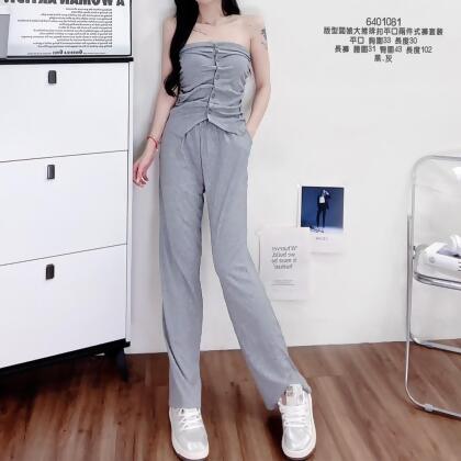 版型闆娘大推排扣平口兩件式褲套裝 