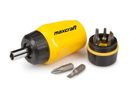 Maxcraft 60599 Gearless Stubby Ratchet Screwdriver 6 in 1 Bits Set Multi Bit 