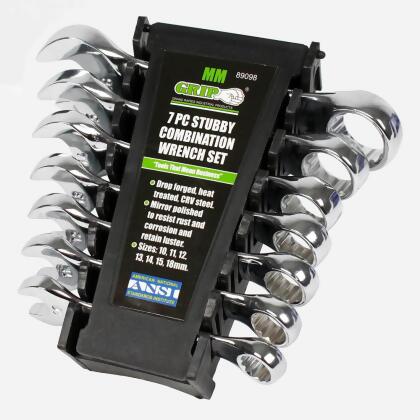 7 Piece Stubby Combination Wrench Set Metric Storage Rack Case 10mm - 18mm 89098 