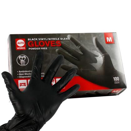Black Nitrile Disposable Powder & Latex Free Industrial Gloves Medium Box of 100 