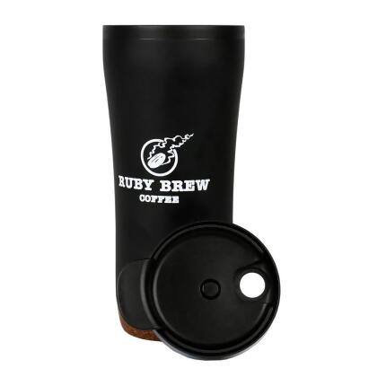 Ruby Brew Valhalla Cork Bottom Travel Tumbler Swivel Splash Proof Lid Black 16oz alternate image