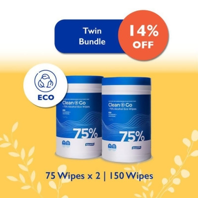 75 Wipes (Twin Pack) - 75% Alcohol Eco Wipes 