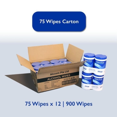 [Carton] 75 wipes - 75% Alcohol Classic Wipes - 12 Canisters 