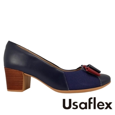 巴西 Usaflex 抗菌系列拼色蝴蝶結高跟鞋-海洋藍紅 