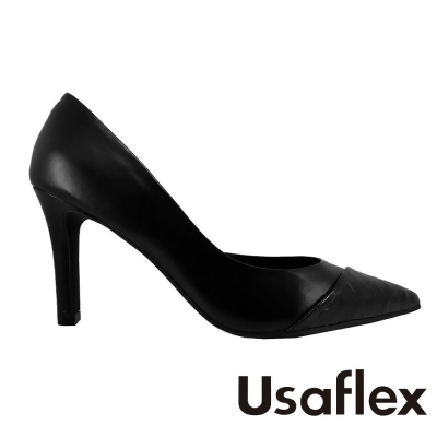 巴西 Usaflex 抗菌系列氣質壓紋拼接高跟鞋-經典黑 