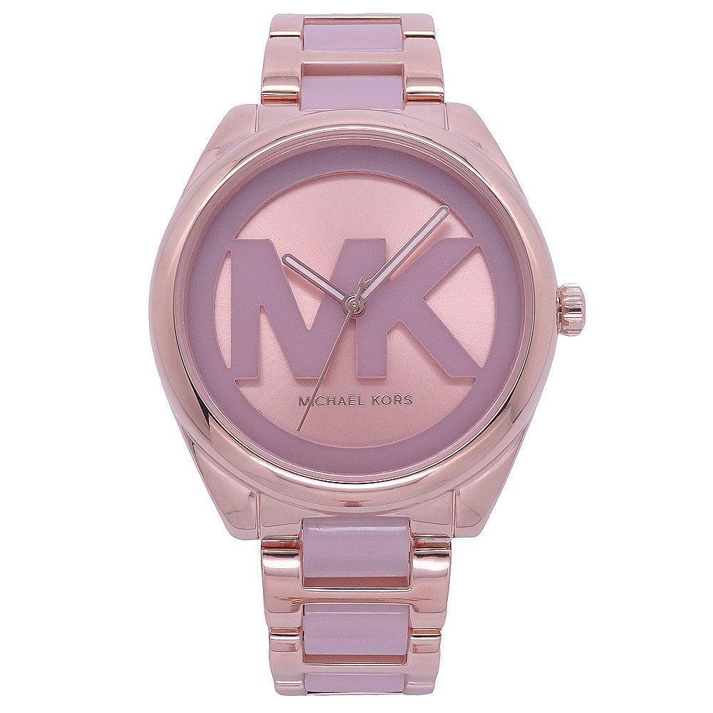 Michael Kors 超時代巨星MK大LOGO時尚優質腕錶-粉紅+玫瑰金-MK7135
