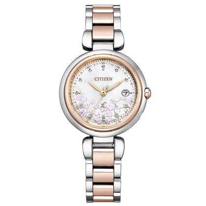 CITIZEN xC 夢幻組合時尚優質鈦金屬電波腕錶-銀+玫瑰金-ES9465-68W 
