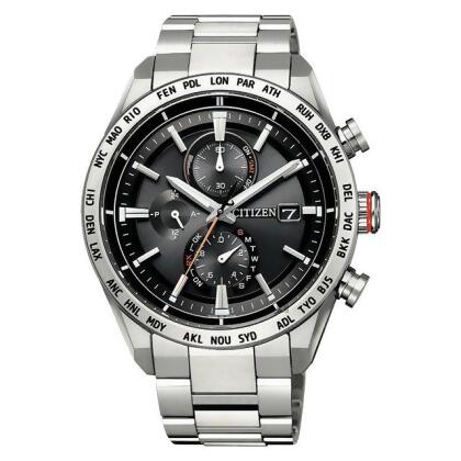 CITIZEN Eco-Drive 部落戰士 鈦 萬年曆電波優質腕錶-黑+銀-AT8181-63E 
